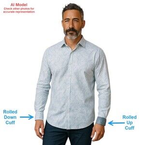 John Lennon Long Sleeve Shirt Cotton Button Up XL Light Blue & White Pattern